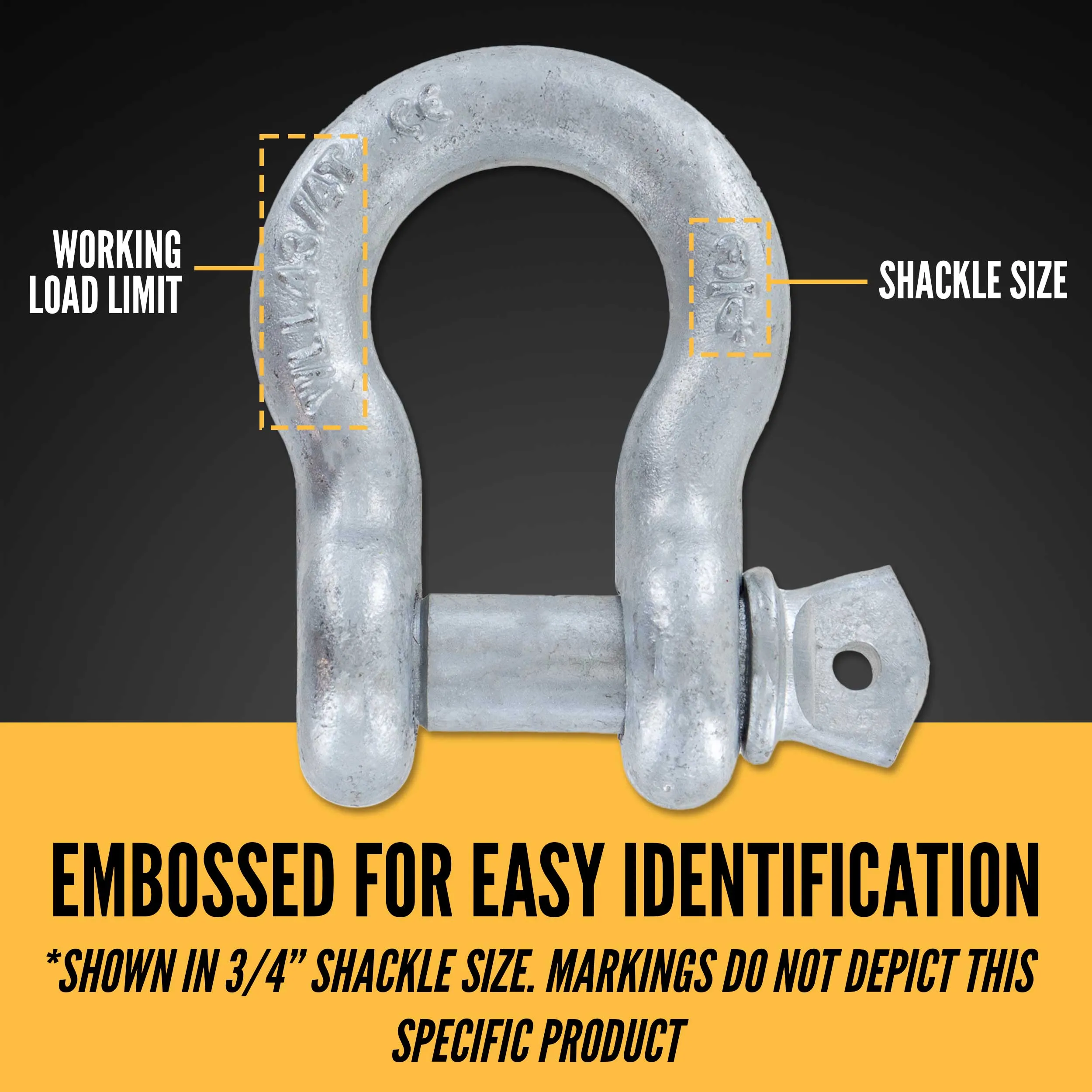 1" Galvanized Screw Pin Anchor Shackle - 8.5 Ton