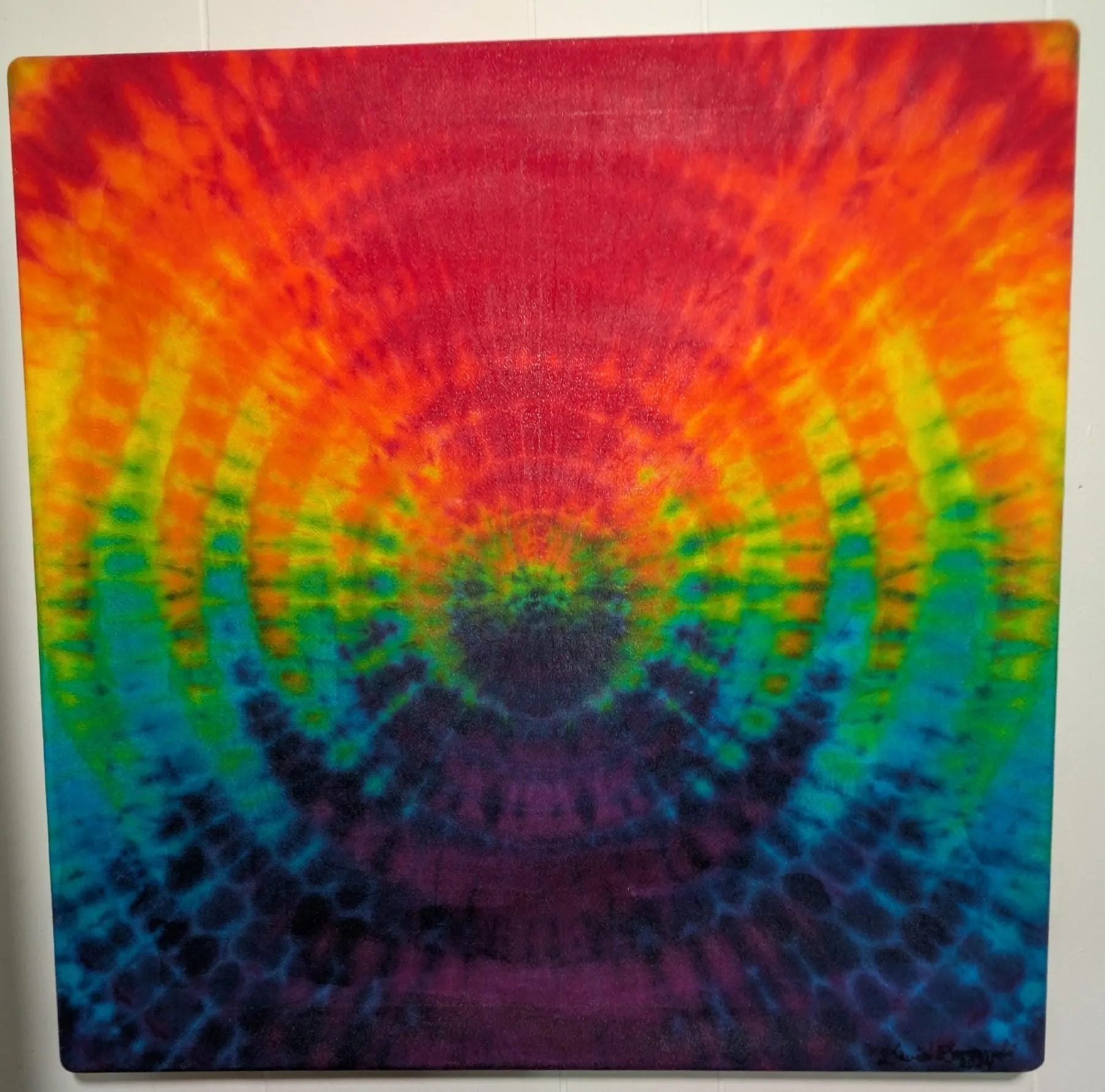 24"X24"X.75" Ripple Tie Dye on a Square Panel of Calcutta Cotton Stretched onto 24"X24" Stretcher Bars, Signed, Clear Coated