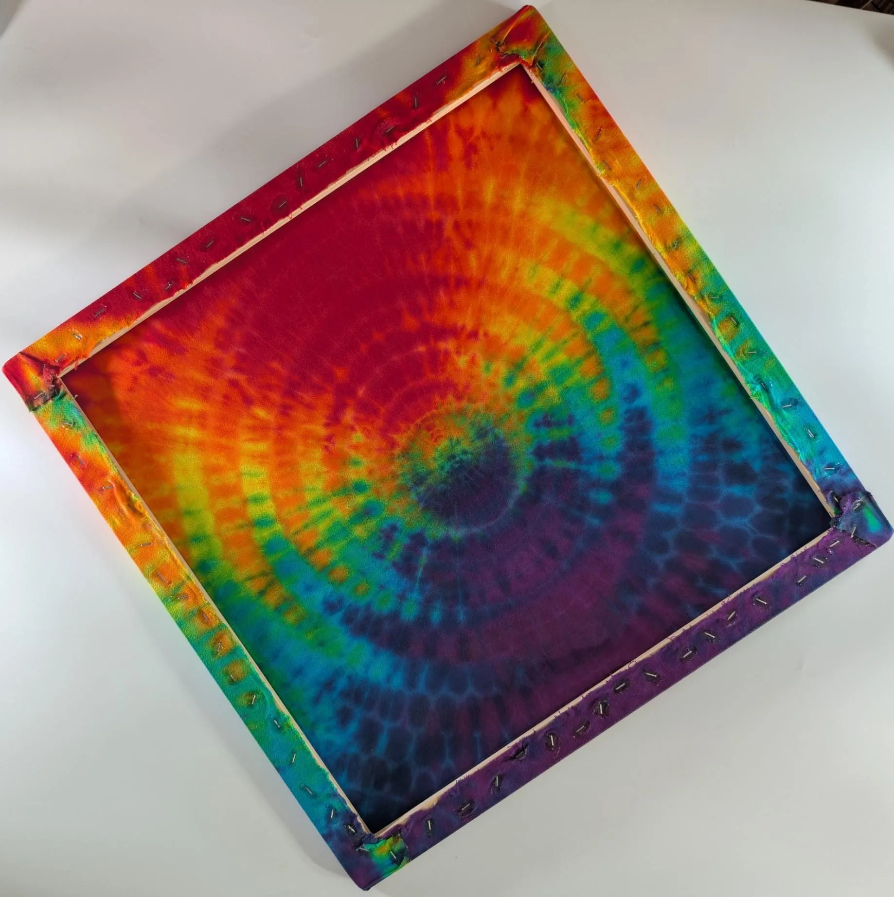 24"X24"X.75" Ripple Tie Dye on a Square Panel of Calcutta Cotton Stretched onto 24"X24" Stretcher Bars, Signed, Clear Coated