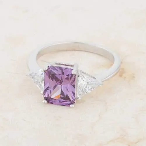 Classic Amethyst Rhodium Engagement Ring