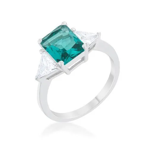 Classic Aqua Rhodium Engagement Ring