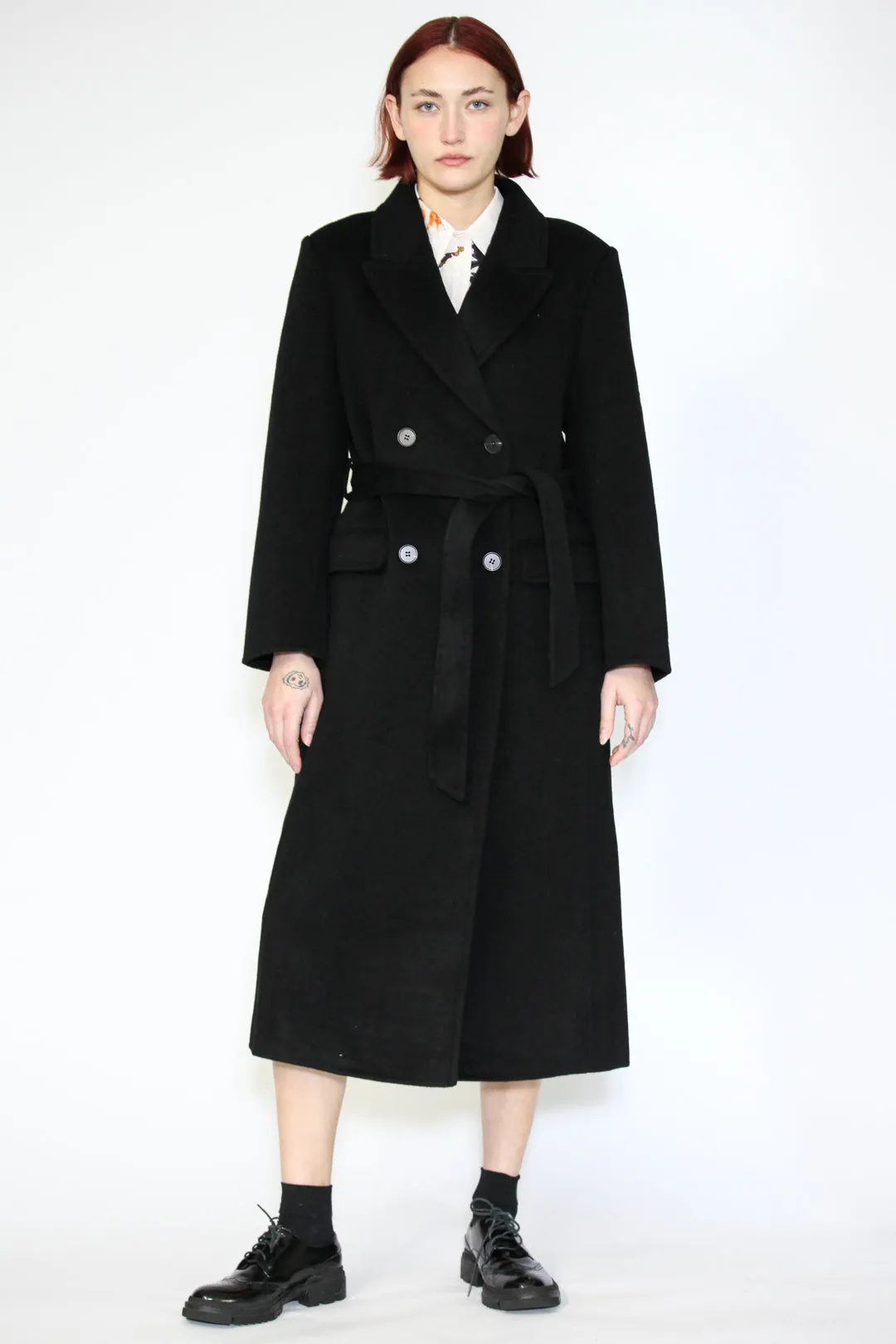 Double-Sided Wool Black Wrap Coat