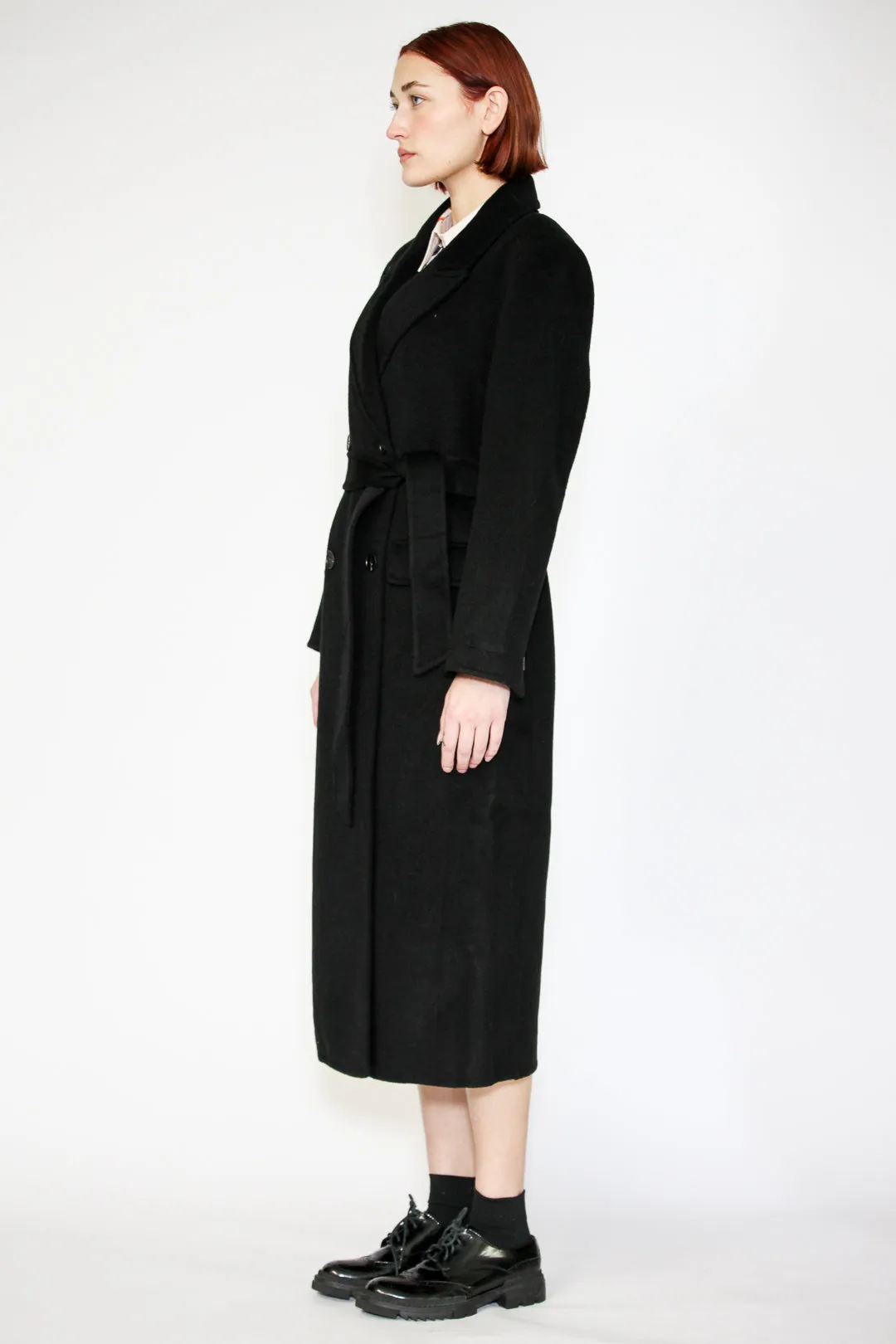 Double-Sided Wool Black Wrap Coat