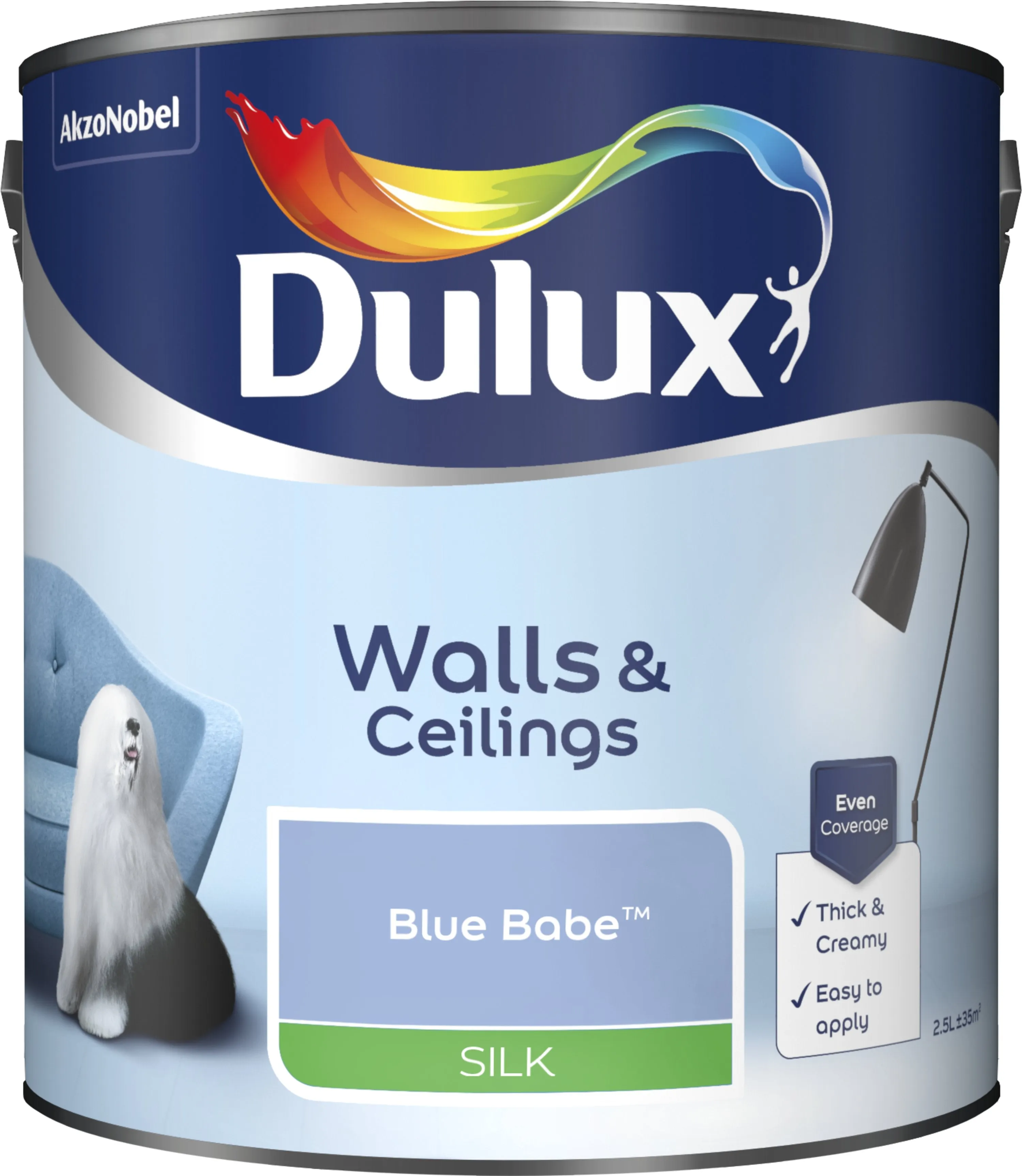 Dulux Silk Emulsion Paint For Walls And Ceilings - Blue Babe 2.5L