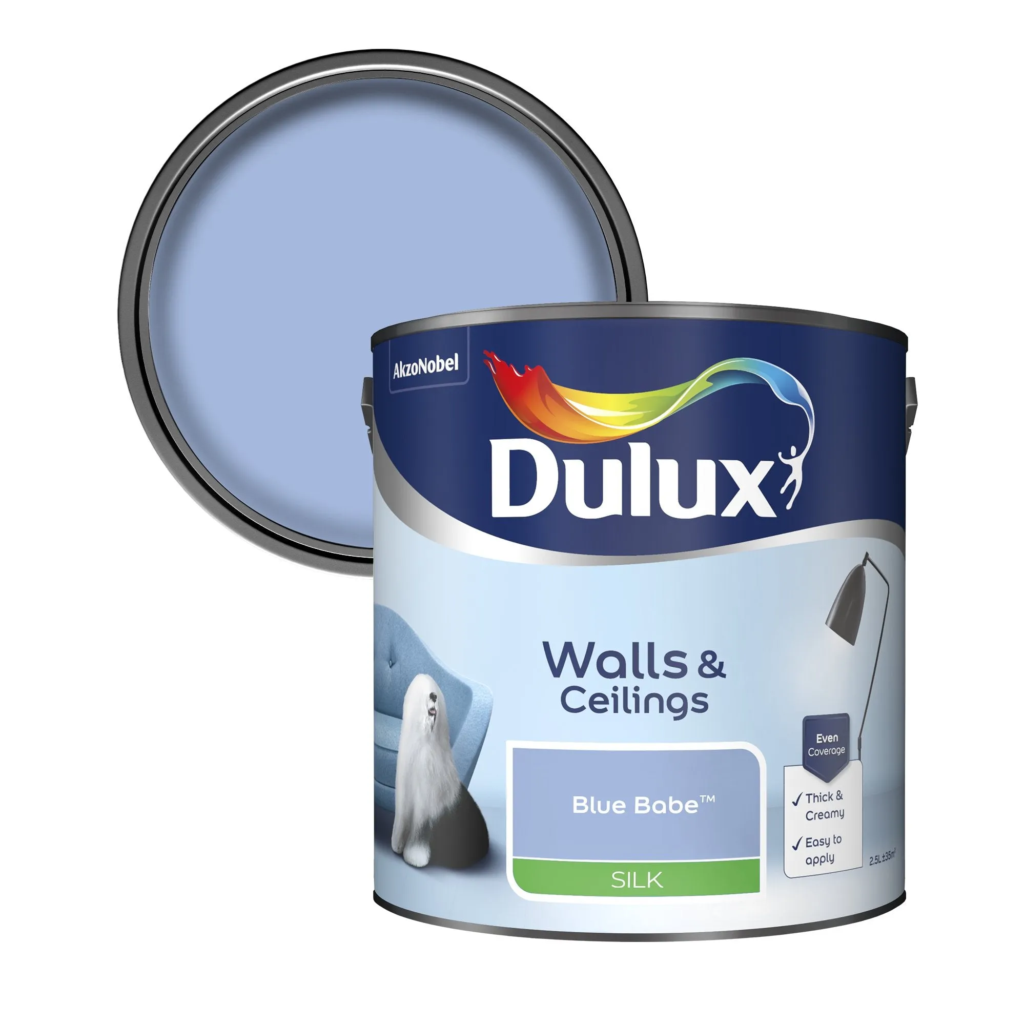 Dulux Silk Emulsion Paint For Walls And Ceilings - Blue Babe 2.5L