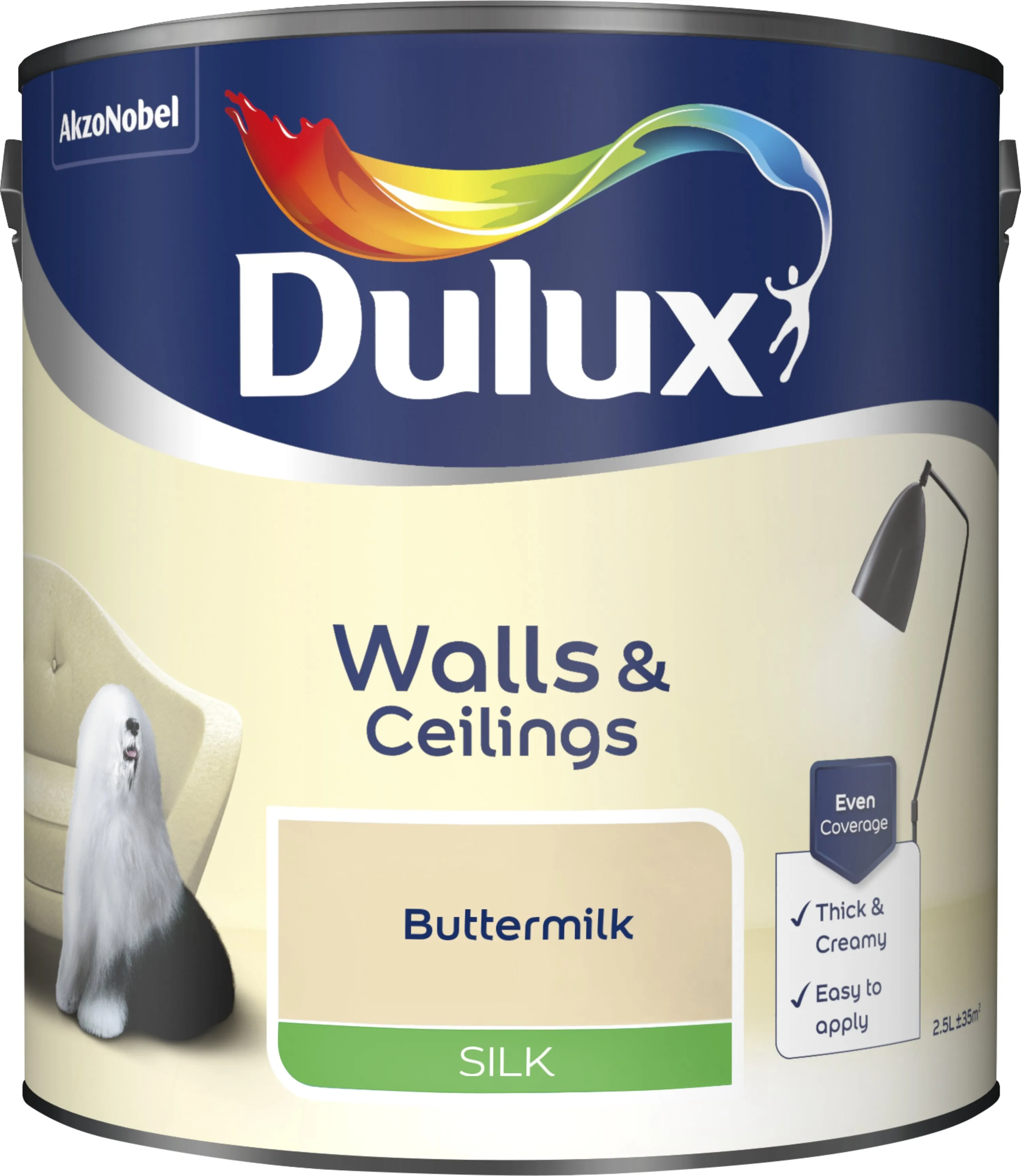 Dulux Silk Emulsion Paint For Walls And Ceilings - Buttermilk 2.5L