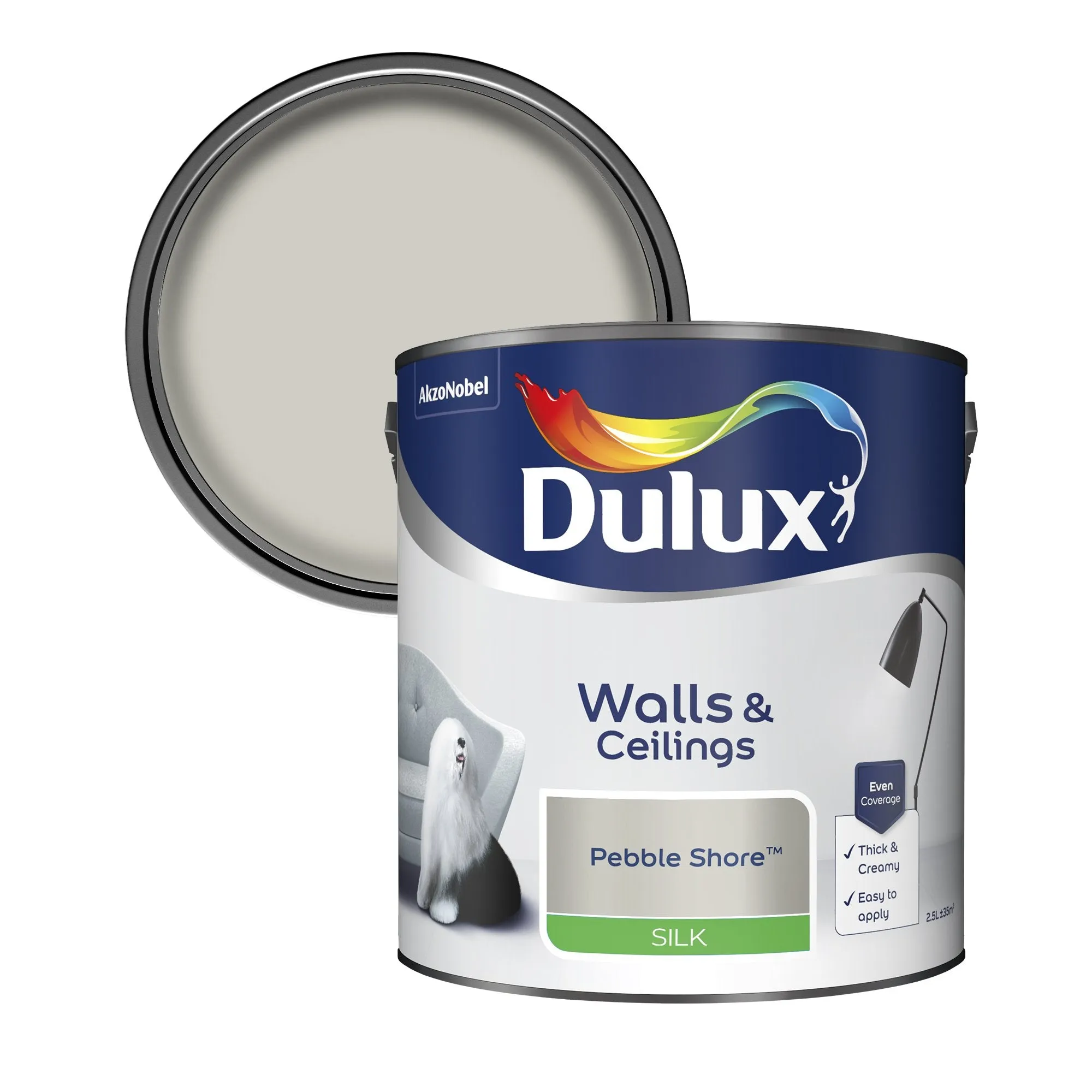 Dulux Silk Emulsion Paint For Walls And Ceilings - Pebble Shore 2.5L