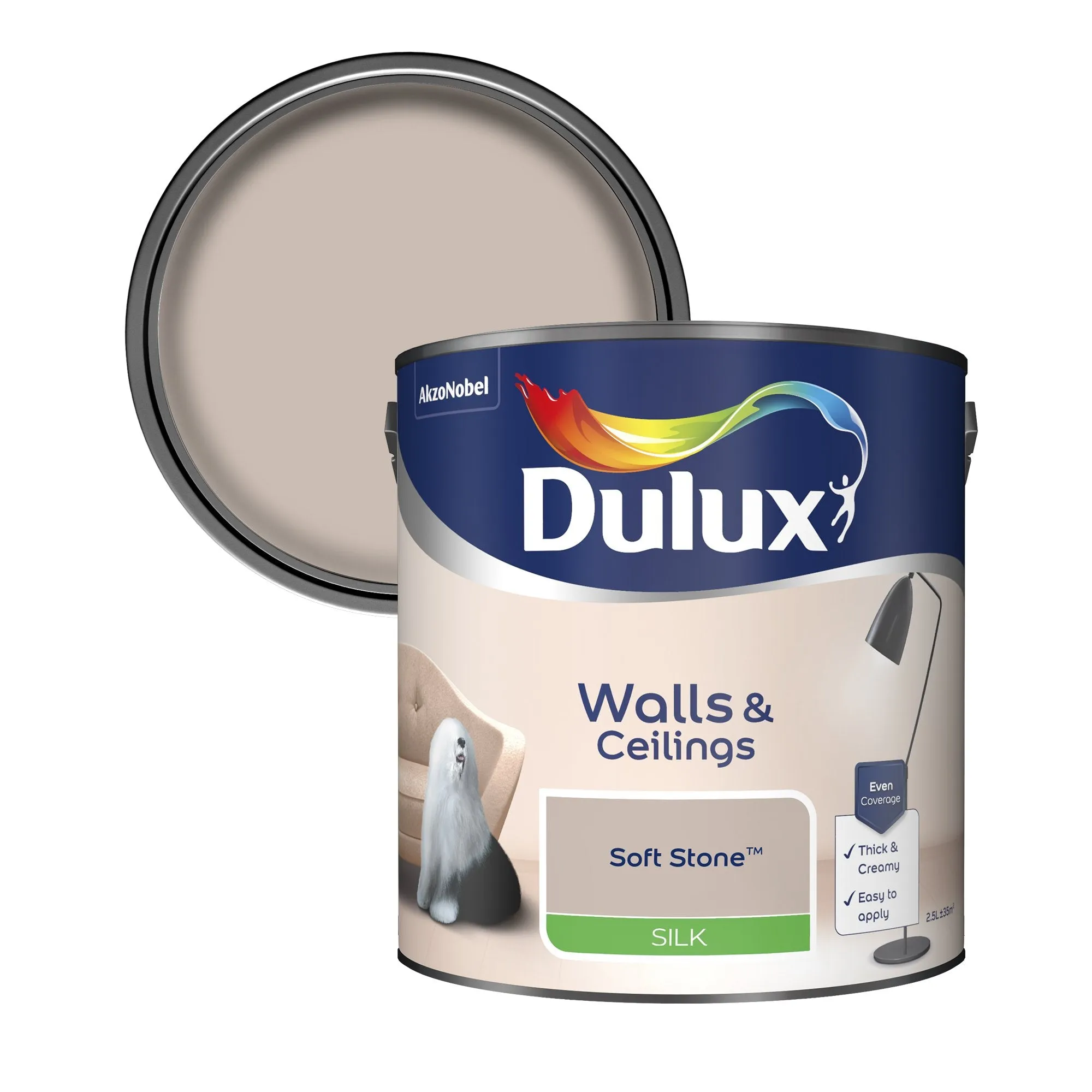 Dulux Silk Emulsion Paint For Walls And Ceilings - Soft Stone 2.5L