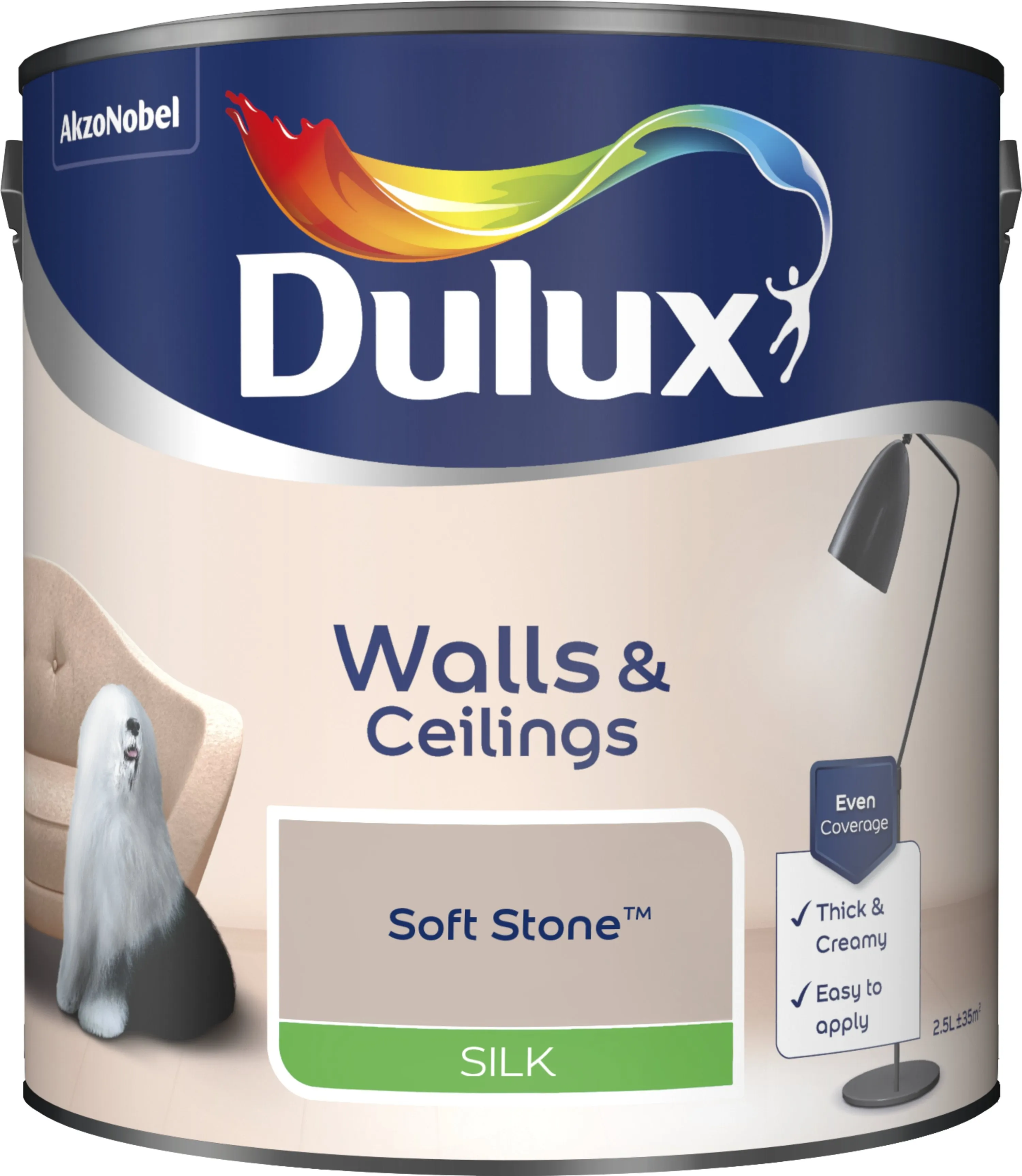 Dulux Silk Emulsion Paint For Walls And Ceilings - Soft Stone 2.5L