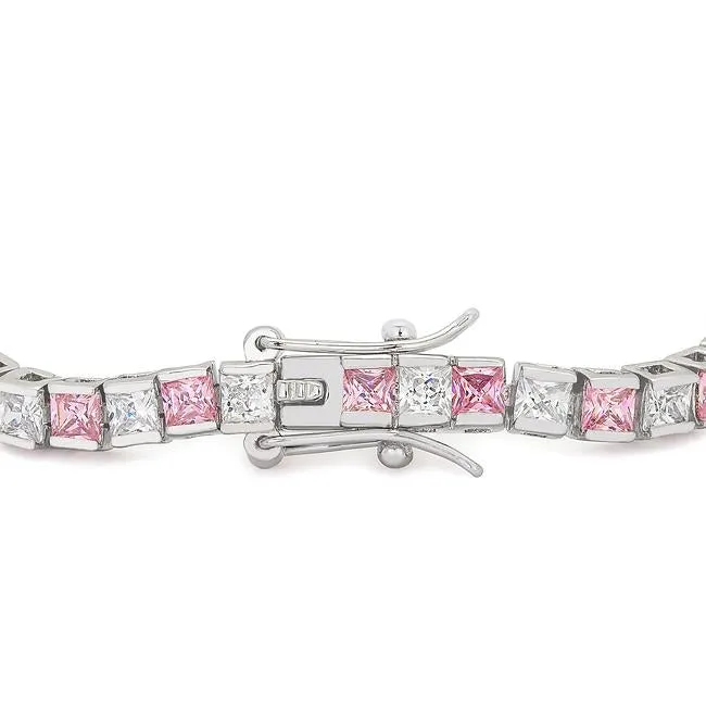 Hana Pink Clear Princess CZ Tennis Bracelet – 6.75in | 11ct