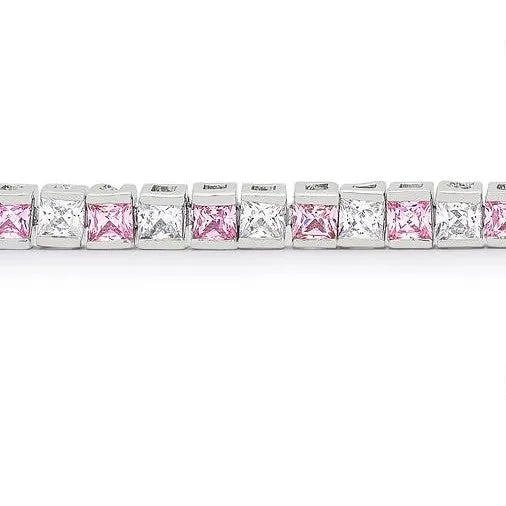 Hana Pink Clear Princess CZ Tennis Bracelet – 6.75in | 11ct