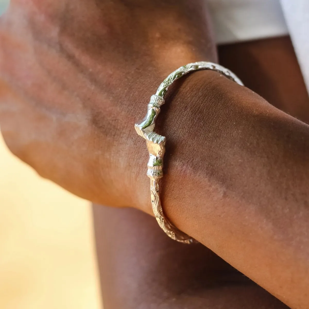 Heavy Fist Bangle with Diamante Pattern