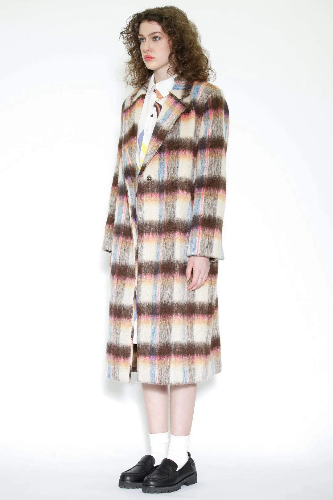 Heavy Wool Beige Plaid Coat