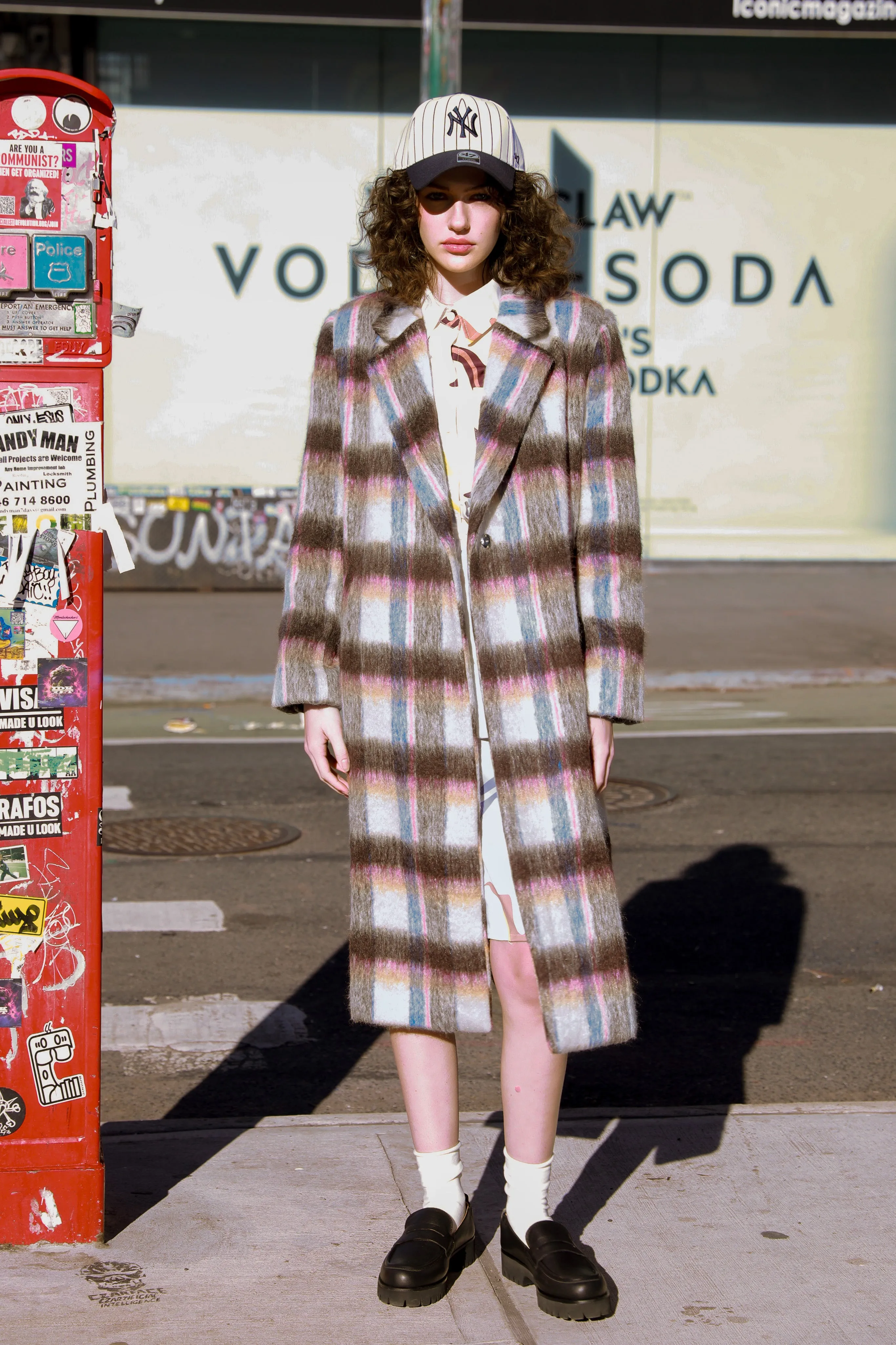 Heavy Wool Beige Plaid Coat