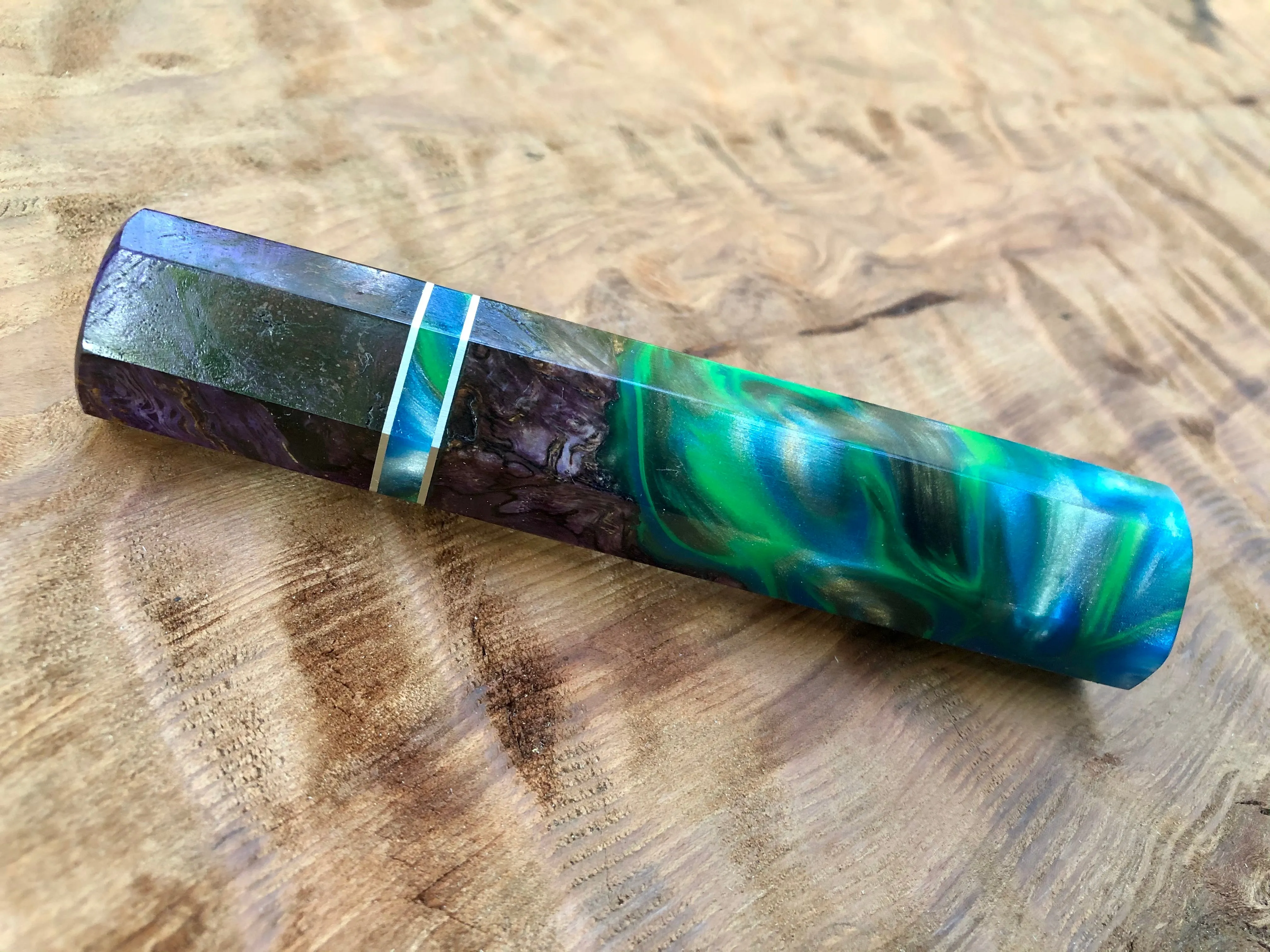 Japanese Knife Handle (Wa Handle) - Hybrid Purple Dyed Box Elder with Resin