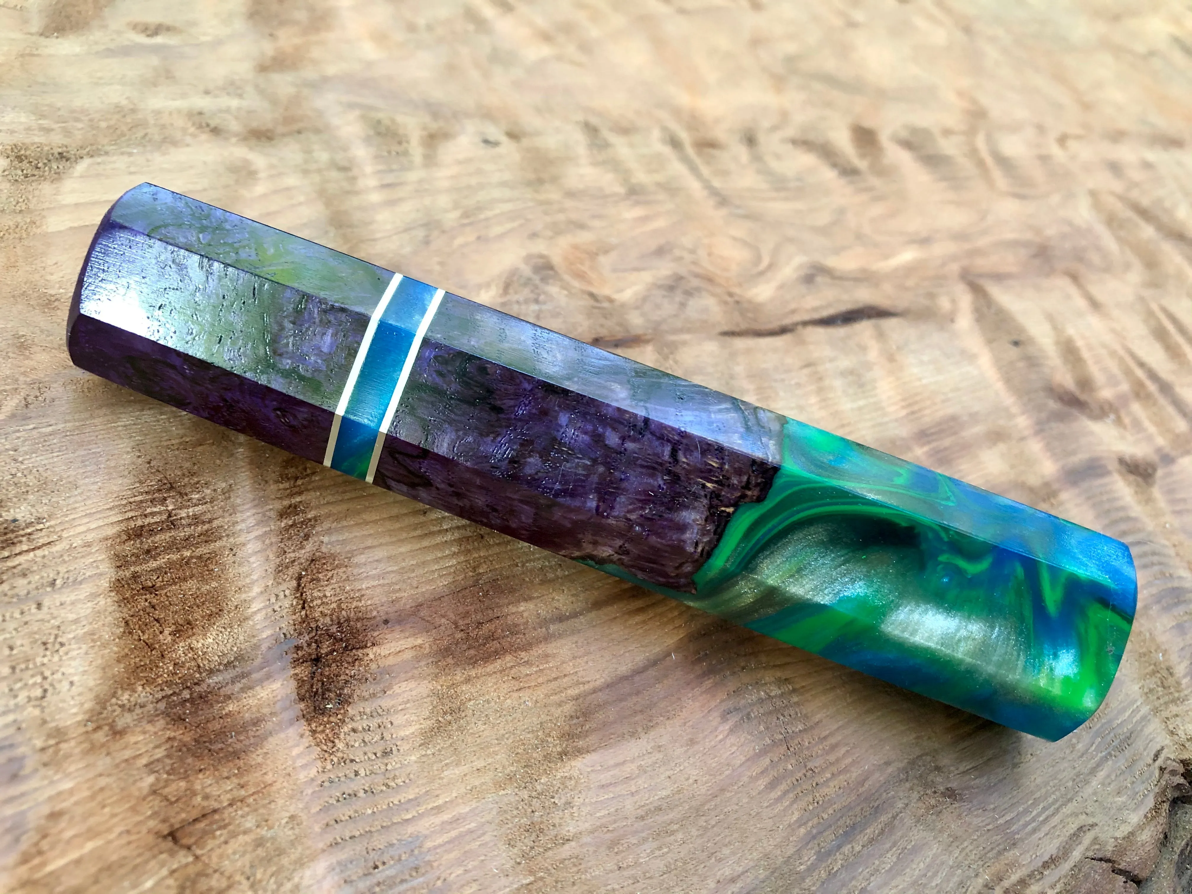 Japanese Knife Handle (Wa Handle) - Hybrid Purple Dyed Box Elder with Resin