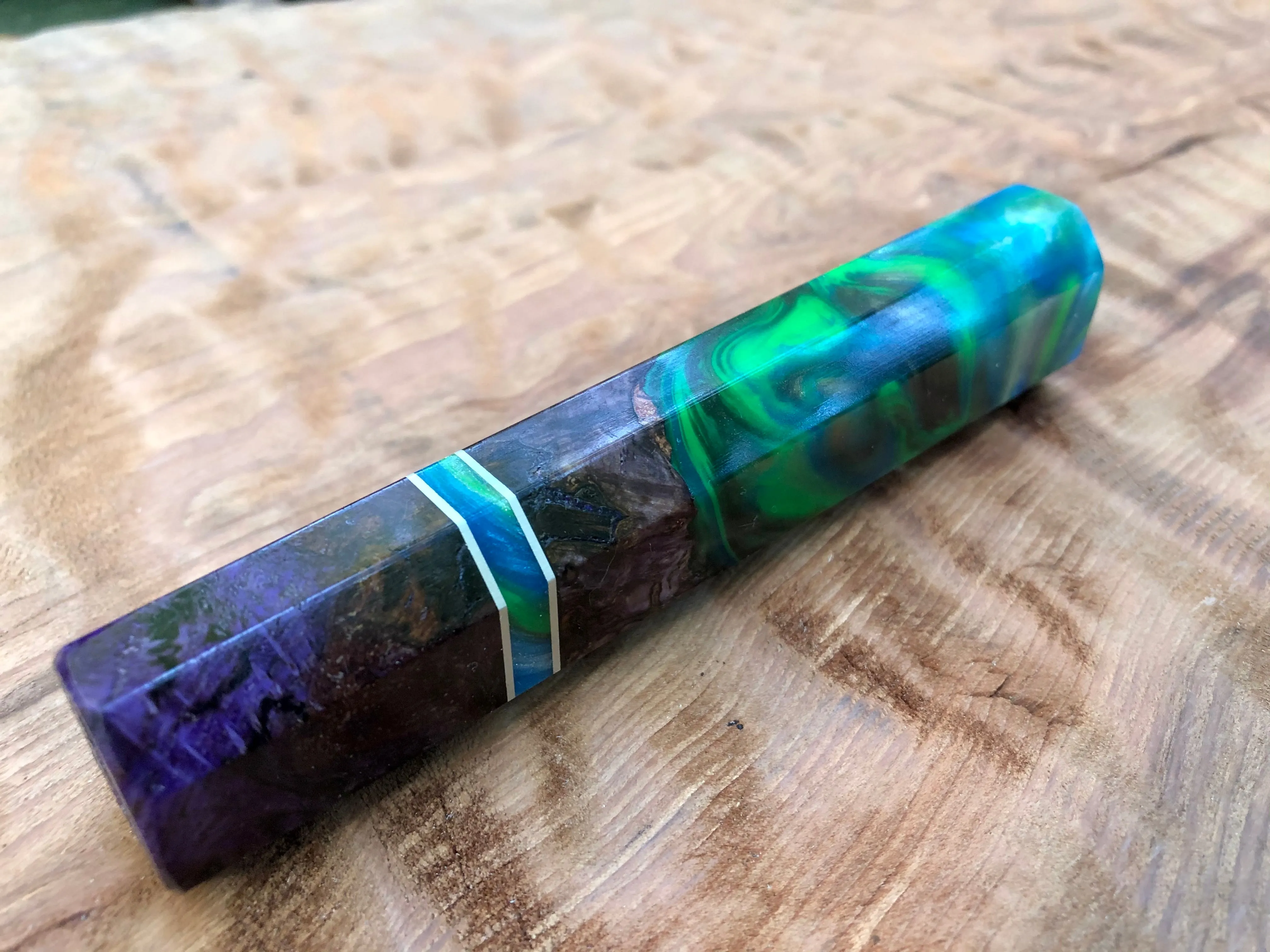 Japanese Knife Handle (Wa Handle) - Hybrid Purple Dyed Box Elder with Resin