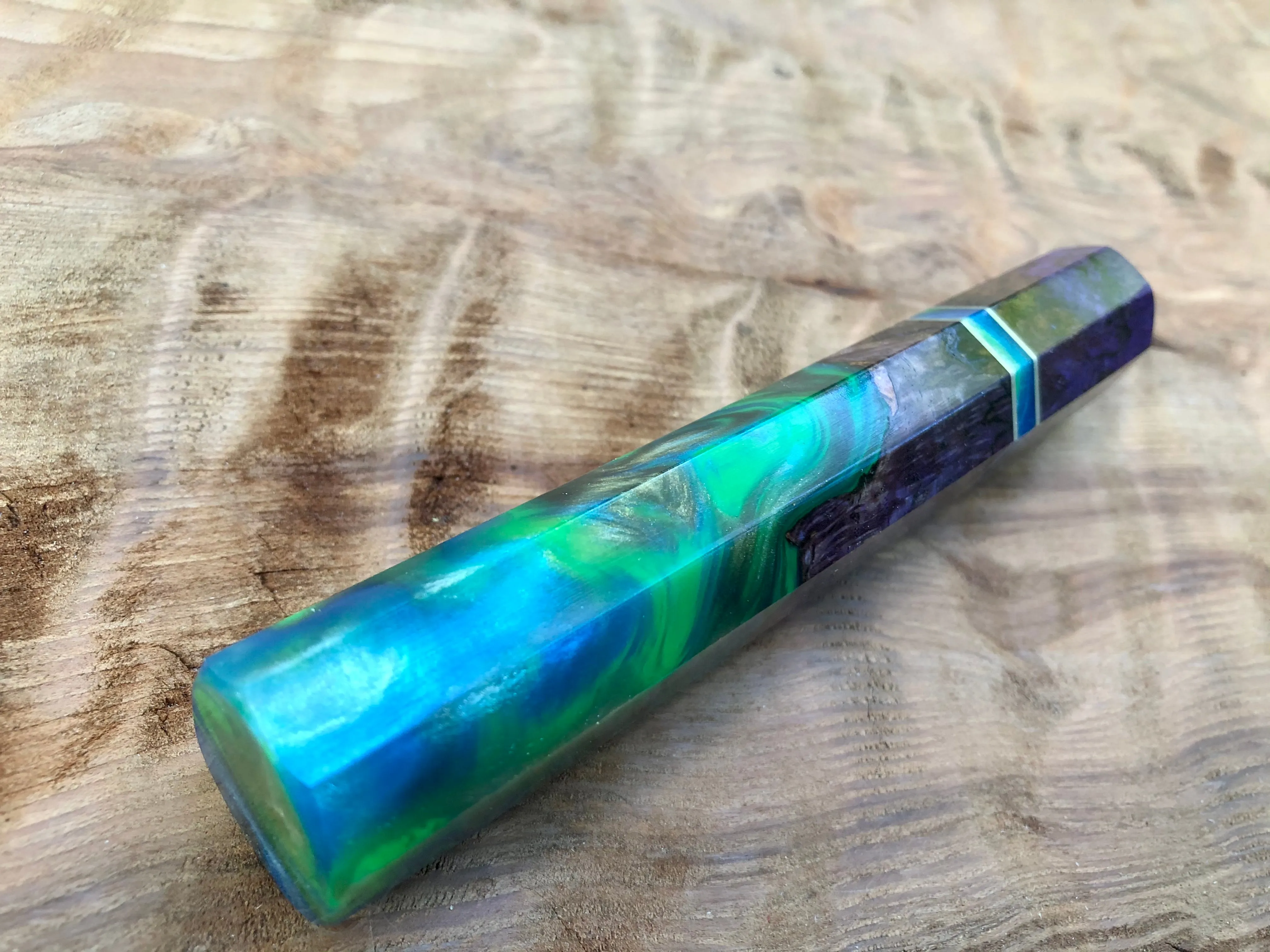 Japanese Knife Handle (Wa Handle) - Hybrid Purple Dyed Box Elder with Resin