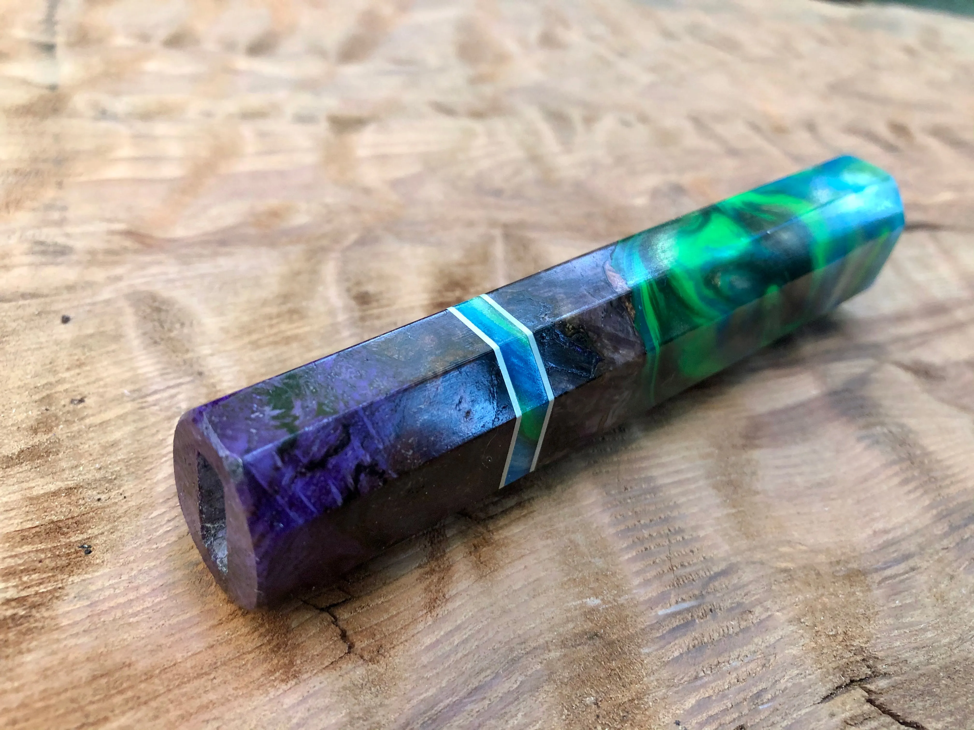 Japanese Knife Handle (Wa Handle) - Hybrid Purple Dyed Box Elder with Resin