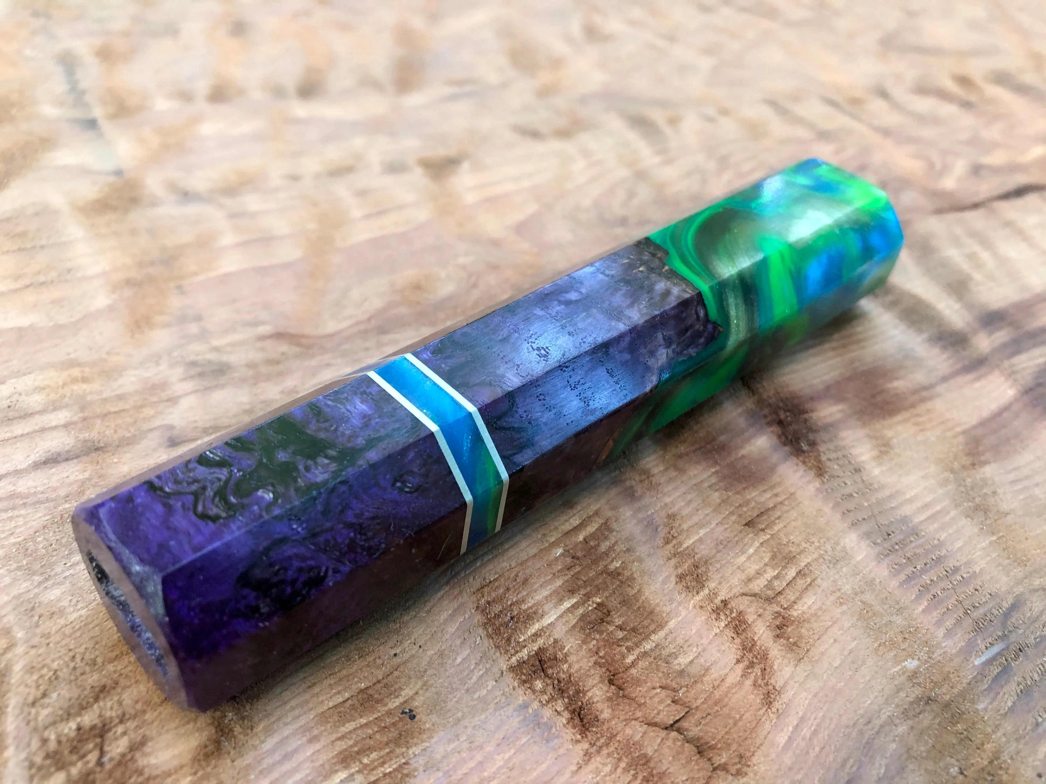 Japanese Knife Handle (Wa Handle) - Hybrid Purple Dyed Box Elder with Resin