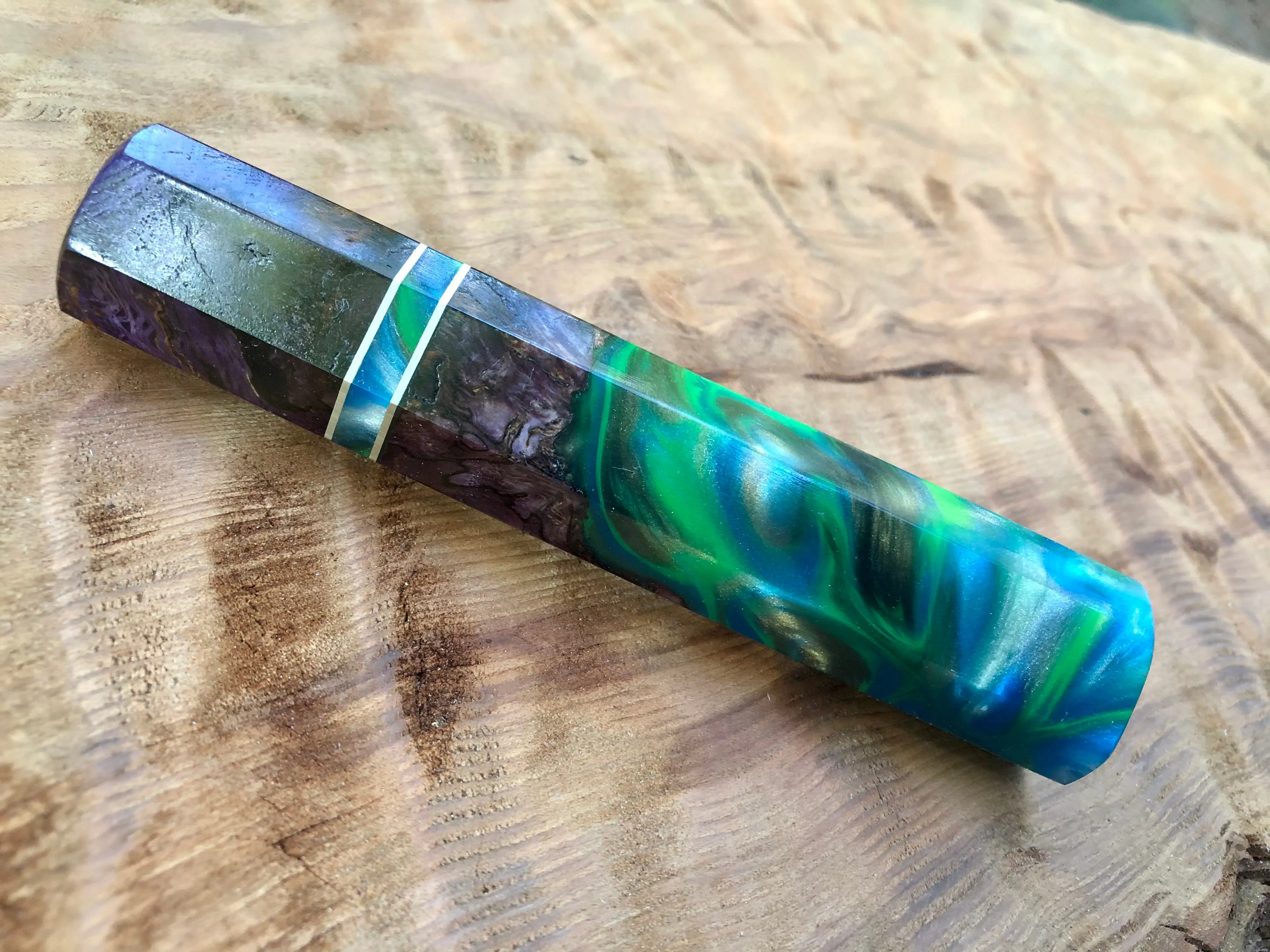 Japanese Knife Handle (Wa Handle) - Hybrid Purple Dyed Box Elder with Resin