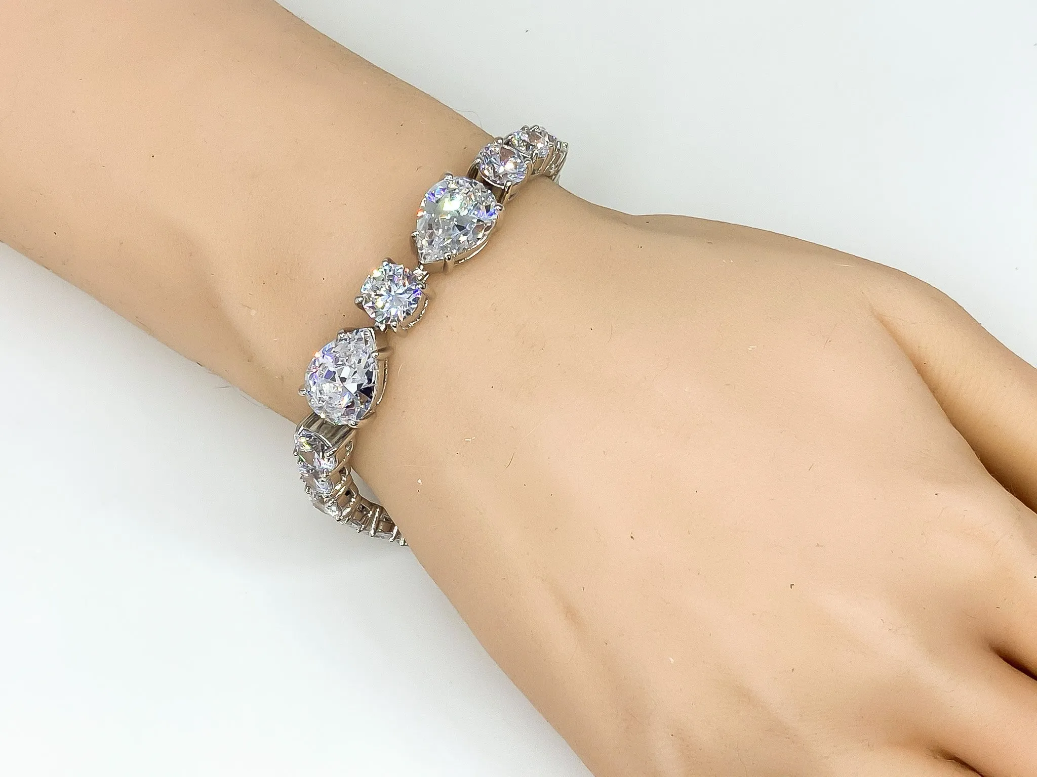 Julian Elegant Pear Cut CZ Statement Bracelet  | 7.5in