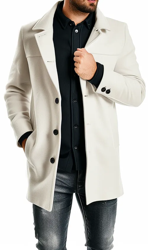 Men White Wool Coat