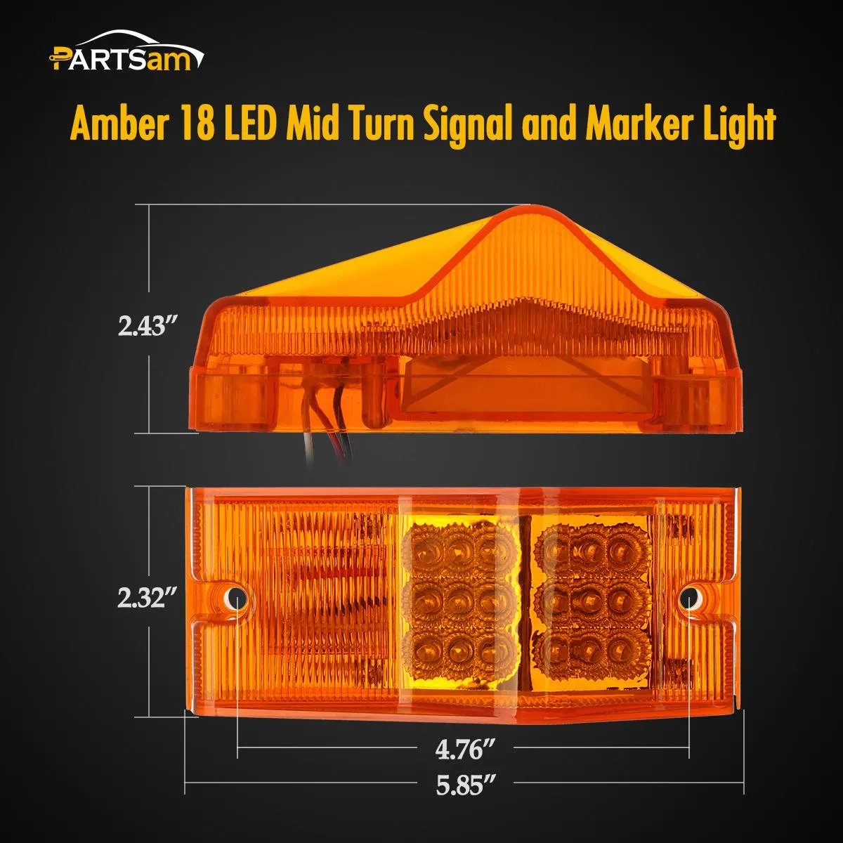 Partsam 2Pcs 6 Inch Amber 18LED Turn Clearance w Reflector Side Turn Signal and Marker Light Replacement for Trucks Cab Sleeper Panel Waterproof Side Surface Mount P/T/C Lights