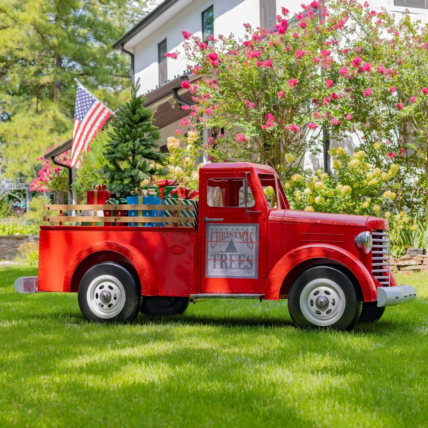 "Charleston" Red Iron Truck with LED Lights and Sign