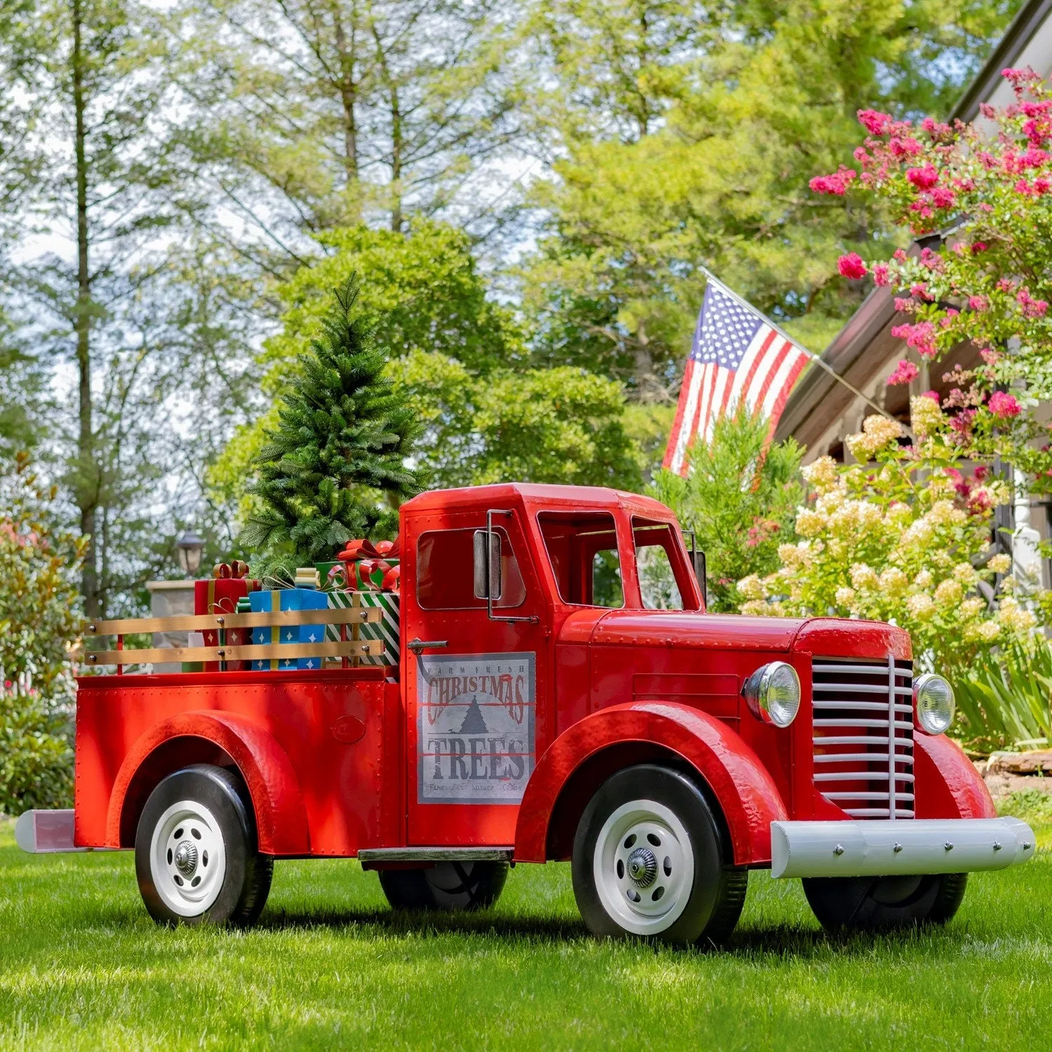 "Charleston" Red Iron Truck with LED Lights and Sign