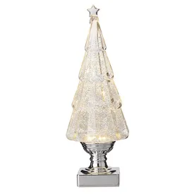 Raz 2022 Holiday Water Lanterns 13.75" Lighted Tree With Silver Swirling Glitter