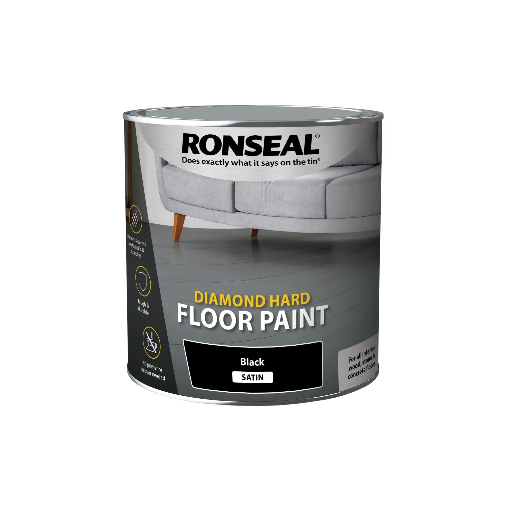 Ronseal Diamond Hard Floor Paint - Wood & Concrete Floors 2.5L Black