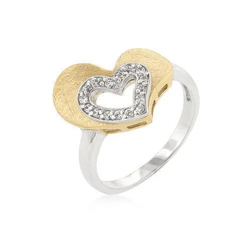 Two-tone Finished Cubic Zirconia Heart Ring