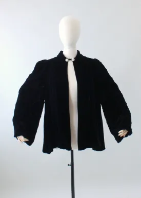 Vintage 1940s Black Velvet Decorative Sleeve Swing Coat