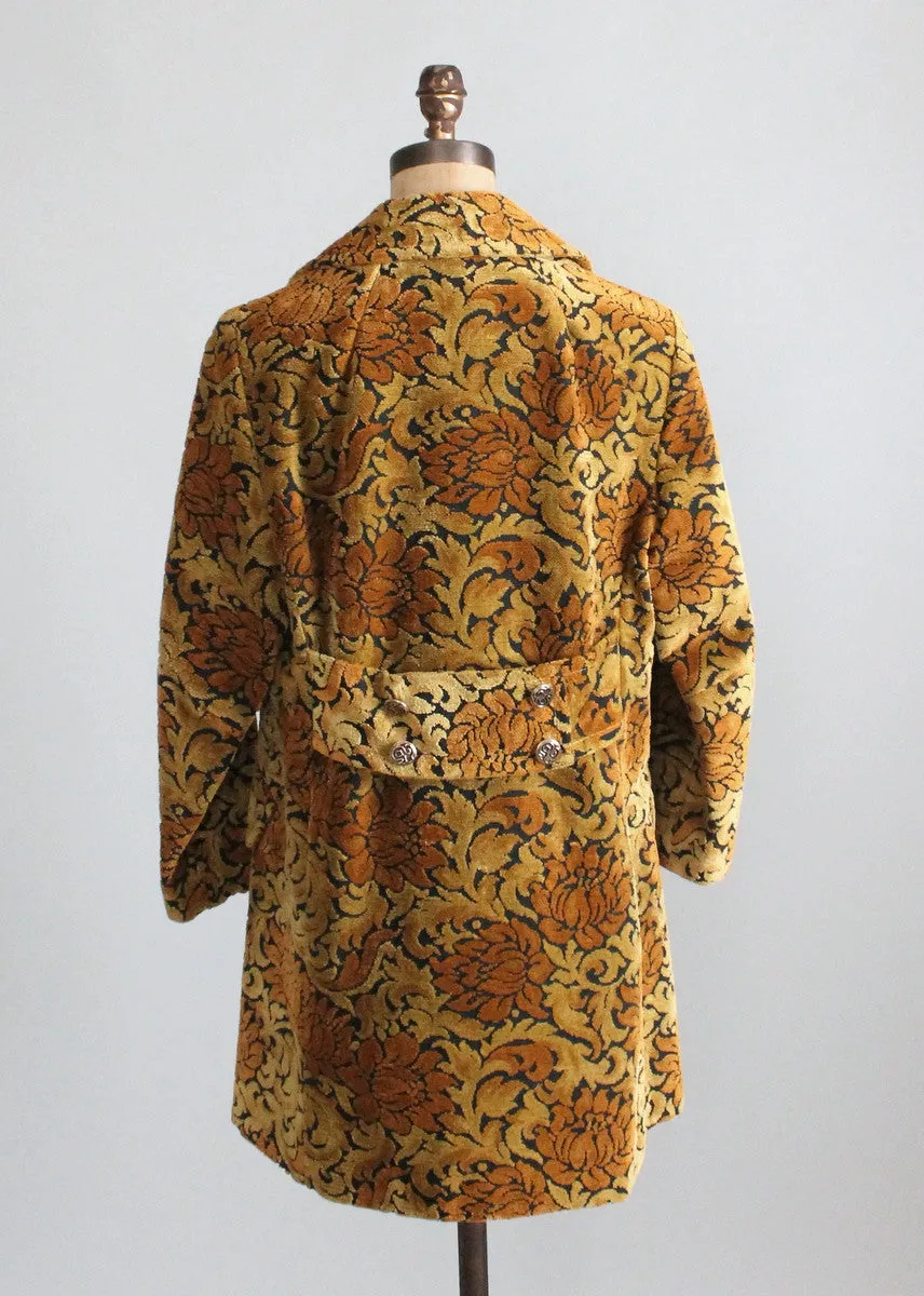 Vintage 1960s MOD Gold and Black Tapestry Carpet Coat