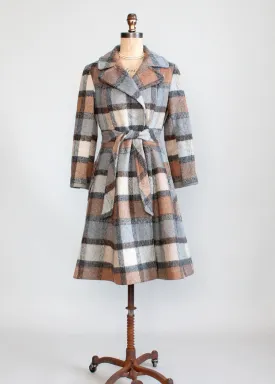 Vintage 1970s Grey and Brown Plaid Princess Coat