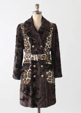 Vintage Leopard Print Faux Fur Belted Coat